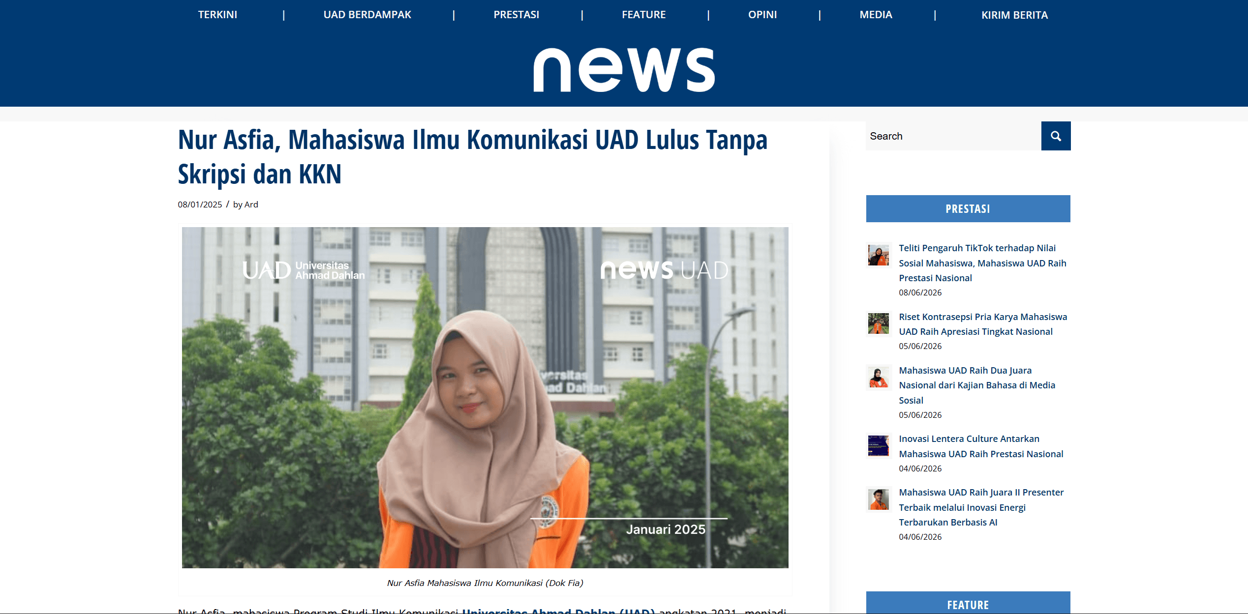 Nur Asfia, Mahasiswa Ilmu Komunikasi UAD Lulus Tanpa Skripsi dan KKN