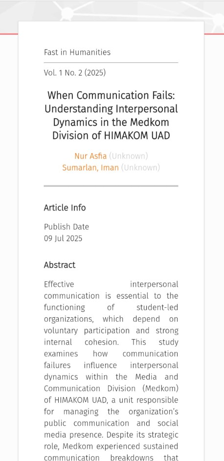 When Communication Fails: Understanding Interpersonal Dynamics in the Medkom Division of HIMAKOM UAD